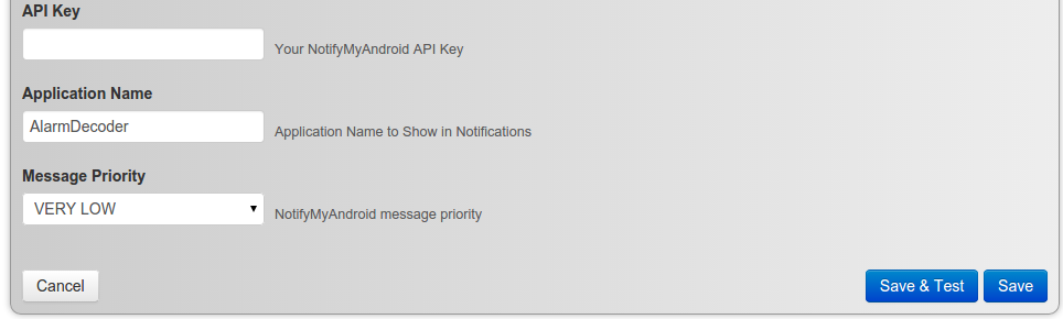 Example of NotifyMyAndroid configuration